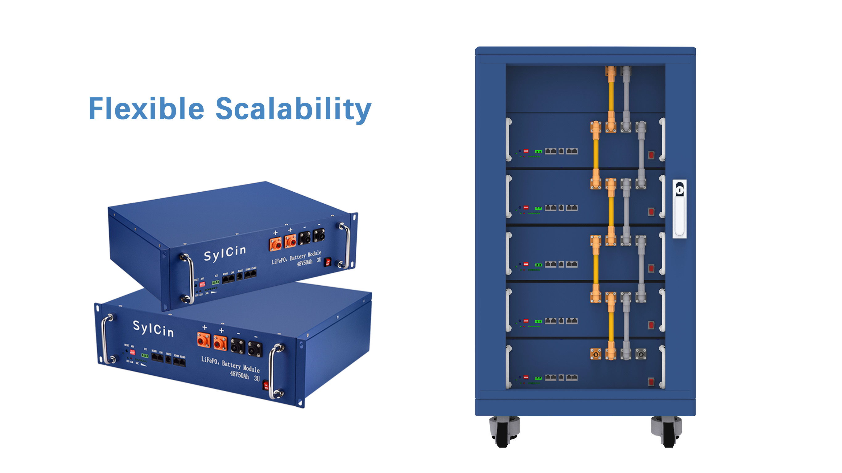 Flexible stacking design of telecom batteries for backup systems.